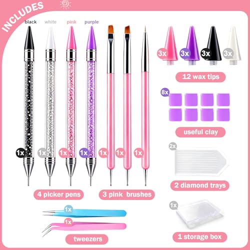 32Pcs Rhinestone Picker Tool, Nail Bedazzling Tools Rhinestones Wax Pencil