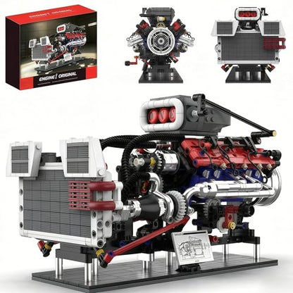 V8 Supercharged Engine Model Set that Run for Adults Kids,1151PCS