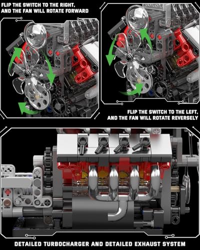 Mould King 10225 V8 Engine Model kit that Runs- Build Your Own STEM V8 Model Engine with Transmission, 8-Cylinder Car Engine kit Building Engineering Toys for Adults Collections (855+PCS) - style: MK-10225 engine