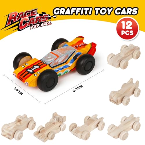 12 Pieces Unfinished Wooden Cars, Wood DIY Cars Arts and Crafts Kit for Students Home Activities Easy Woodworking and Family Time (Paints and Brushes not Included)