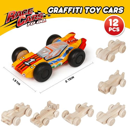12 Pieces Unfinished Wooden Cars, Wood DIY Cars Arts and Crafts Kit for Students Home Activities Easy Woodworking and Family Time (Paints and Brushes not Included)