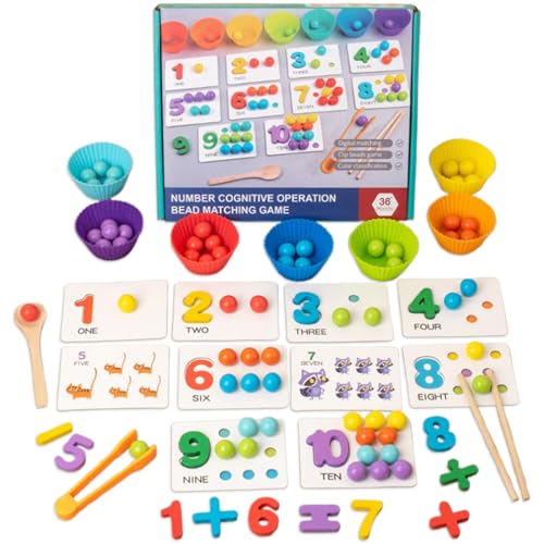 Montessori Arithmetic Math Toy Set, Montessori Arithmetic Kit, Silicone Number Learning with Beads, Number Cognitive Clip Bead Matching Gamefor Early Childhood Educational Activities (1Set)