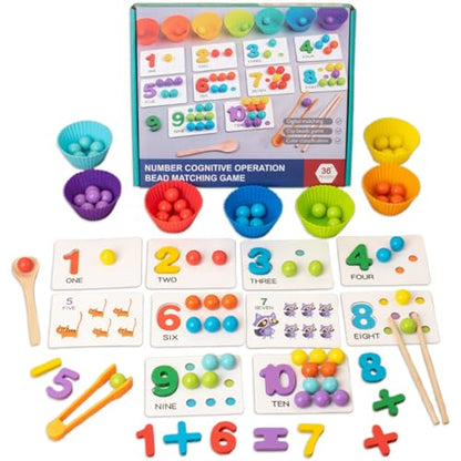 Montessori Arithmetic Math Toy Set, Montessori Arithmetic Kit, Silicone Number Learning with Beads, Number Cognitive Clip Bead Matching Gamefor Early Childhood Educational Activities (1Set)
