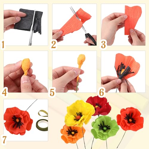 Gersoniel 57 Pcs Crepe Paper DIY Kit for Flower Making, Bright - color: Bright