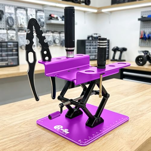 RC Stand Lift Lower with 3-Slot Screw Tray for 1/8 1/10 1/12 Scale, Purple - color: Purple, With 3-slot Screw Tray