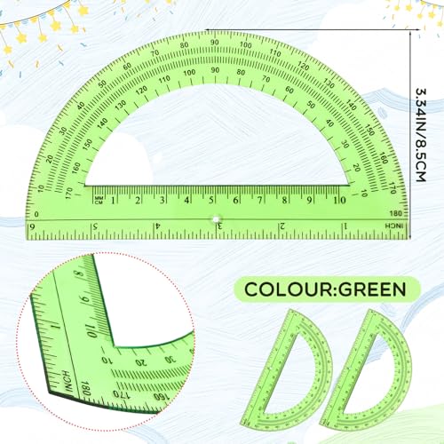 EBOOT 2 Pack Plastic Protractor 180 Degree Math Protractors 6 Inch,Green - color: Green