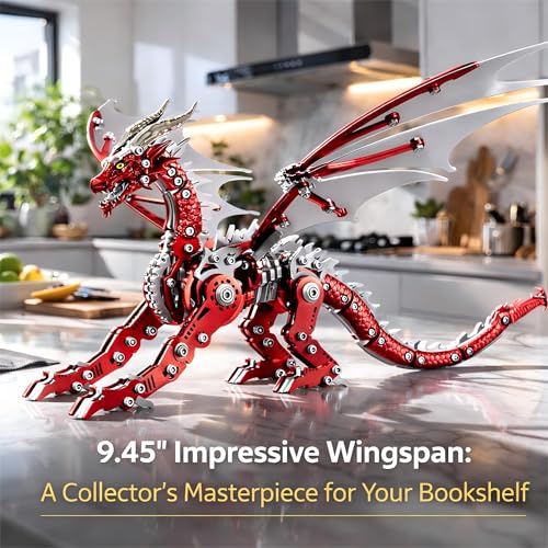 3D Metal Puzzles for Adults, Mechanical Dragon Model Kit - color: Pterosaur-red