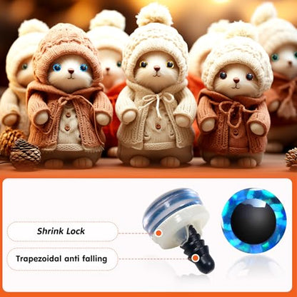 TOAOB 32pcs 12mm Glitter Safety Eyes Mixed Colors Crafts Crochet Eyes with Washers for Amigurumis Stuffed Animals DIY Puppet Doll Making - size: 12mm