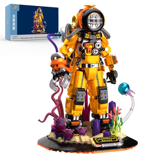 Steampunk Diver Building Set for Adults, Deep Sea Diving Explorer Model, Cool Diver Robot Collectible Display Model, Creative Building Toy Gifts (1287 Pieces