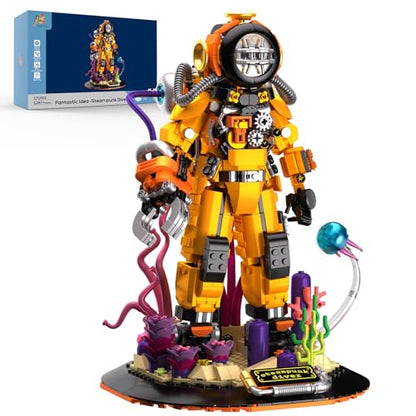 Steampunk Diver Building Set for Adults, Deep Sea Diving Explorer Model, Cool Diver Robot Collectible Display Model, Creative Building Toy Gifts (1287 Pieces