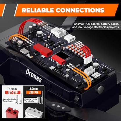 JST-PH 2.0mm & JST-SYP 2.5mm Connector Kit with AWG28–17 Ratcheting Crimping Tool, 21 Sizes Wire Terminal Set for Arduino, Raspberry Pi, RC, PCB, Battery Packs, Drone & DIY Electronics - size: JST-PH 2.0mm + SYP 2.5mm Kit
