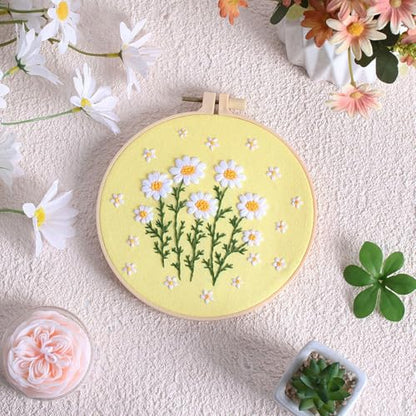 Louise Maelys Daisy Flower Embroidery Kit for Beginners, Floral Pattern - color: daisy flower