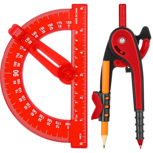 Zonon 2 Pcs Protractor and Compass Set, Swing Arm Protractor, Red - color: Red