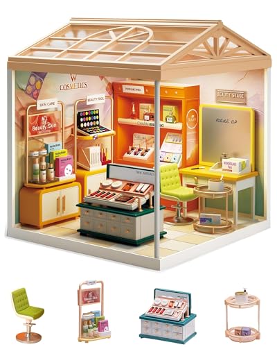 Kisoy DIY Miniature House Kit, Tiny House Kit with Furniture and LED Light, Mini Blocks Model Kit Sets, DIY Crafts/Hobbies Toys for Adults（Beauty Store） - color: Beauty Store