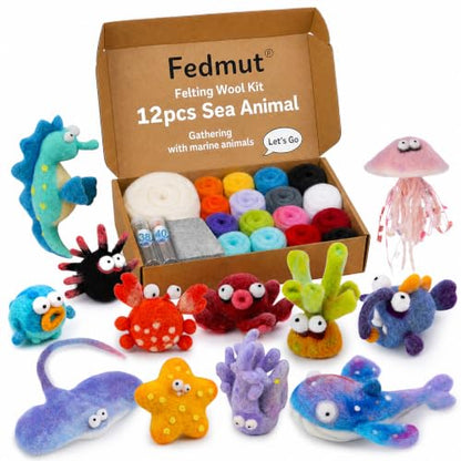 Needle Felting Kit, 12 Sea Animal, 42 Colors Wool Felting Kit for Beginners - color: 12Pcs Marine animals