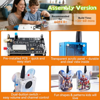 eUda+ STEM Walkie-Talkies Kit Building Toys for Boys Age 8-12-14-16-17+ Educational Games for Kids 8-12 Stem Kits for Kids Age 12-14 DIY Kits for Kids Teenage Girl Gifts (Assembly Version, RTC) - size: Assembly Version, Rec-Transparent Clear (RTC)