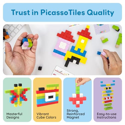 PicassoTiles 100pcs 0.5” Pixel Magnetic Puzzle Cube Mix & Match Cubes Sensory Toys STEAM Education Learning Building Block Magnets Children Construction Toy Set Stacking Magnet Creative Kit PMC100 - style: 100pcs 0.5” Pixel