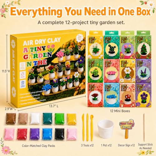 Air Dry Clay Kit for Kids, 12 Plants Modeling Magic Clay Sculpting Tools - color: Colorful Plant Kit