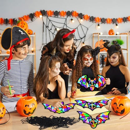 QOUBAI 32 Sets Halloween Bats Suncatchers Craft Kit DIY Window Stained Glass Effect Halloween Bats Paper Crafts Home School Classroom Decoration Kid Birthday Gift Creative Art Project Activity Game - style: Halloween Bat