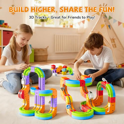 Electric Train Set, 3D Cube Track-DIY Rail Cube Block Kit - size: Master set+2 Cars