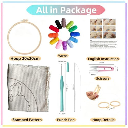 DIY Punch Needle Kits Cartoon Giraffe Sunset with Hoop 20x20cm-1 - color: 10-Giraffe
