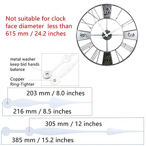 Youngtown High Torque Long Shaft Clock Movement Kit with 12 in White Hands - color: White, size: 29/32 inch Total shaft length
