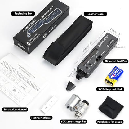 Valkynos Diamond Tester Kit with 60X Loupe & UV Light, Thermal Conductivity - size: Diamond Tester + 60X Jewelry Loupe