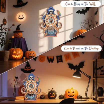 3D Puzzles for Adults Wooden Octopus Pirate Clock Kit with Pendulum - color: Octopus Pirate