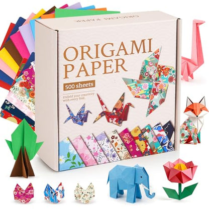AluAbi 500pc Japanese Origami Paper Kit for Kids 5-12