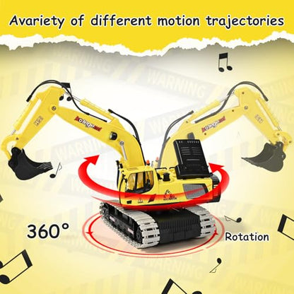 kolegend Remote Control Excavator Toy 16 Inch, 11 Channel RC Construction Vehicles Hydraulic Haulers Digger Toys Gift for 6+ Years Old Kids Boys - color: Yellow