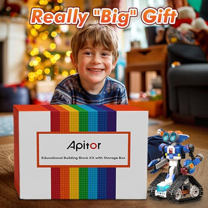 Apitor Robot J with Storage Box, Creative Robot Building Kit, 6-in-1 Programmable Robot/Tank STEM Learning Toy, Educational Coding Gifts for 7-12 Years Old Kids - style: Robot J(Storage)