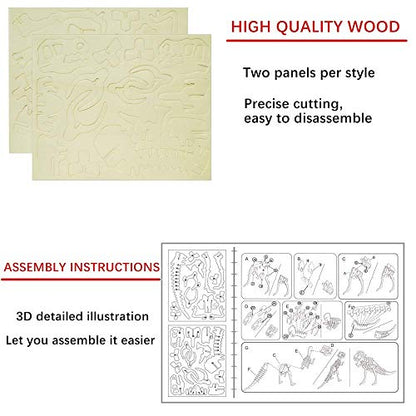 3D Wooden Dinosaur Puzzle - 6 Piece Set Wood Dinosaur Skeleton Model Puzzle - DIY Wooden Crafts 3D Puzzle - STEM Brain Teaser Puzzle Gifts - color: 3d Dinosaur