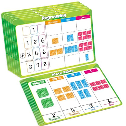 12 Pack Place Value Chart Dry Erase Flash Cards,9" x 12" Base Ten Addition and Subtraction Regrouping Math Manipulatives 1st 2nd 3rd Grade Classroom Must Haves Teacher Homeschool Supplies - color: Green