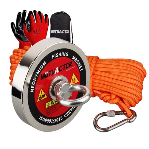 MUTUACTOR Fishing Magnet Kits Heavy Duty,1400lb Φ4.21'' Super Strong Noedymium Rare Earth Magnets with 65Ft Rope,Anti-Slip Gloves,Waterproof Bag,Plastic Scraper for Retrieving Treasure in Rivers - style: 1400lb Magnet--Φ 4.21"