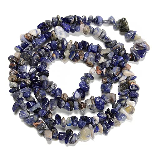 7-8mm Natural Blue Sodalite Gemstone Chips Healing Gravel Bracelets Necklace Kit Irregular Tumble Stone Beads DIY Crafts Design Jewelry Making 32" - color: Blue Sodalite
