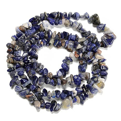 7-8mm Natural Blue Sodalite Gemstone Chips Healing Gravel Bracelets Necklace Kit Irregular Tumble Stone Beads DIY Crafts Design Jewelry Making 32" - color: Blue Sodalite