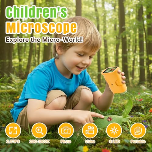 Mcbazel 1000X Handheld Digital Microscope for Kids, Rechargeable Mini Pocket Microscope with 2.0" IPS Screen, Toys Birthday Gifts for Girls Boys, Portable Edu Science Gift Age 4-12