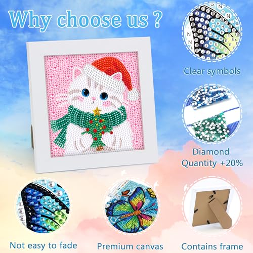 Libfx Diamond Art Kits for Kids with Frame Diamond Art for Girls Boys Beginners Arts and Crafts Birthday Gifts (Christmas Cat) - color: Christmas Cat