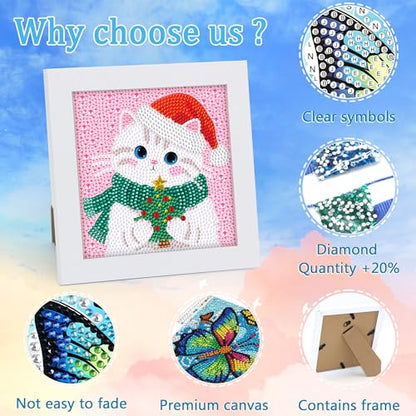 Libfx Diamond Art Kits for Kids with Frame Diamond Art for Girls Boys Beginners Arts and Crafts Birthday Gifts (Christmas Cat) - color: Christmas Cat