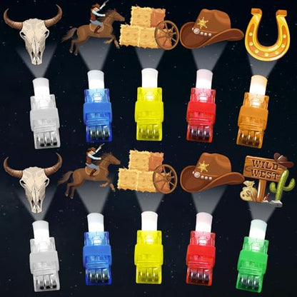 CHUNNIN 36 Pcs Western Cowboy LED Finger Lights Glow in Dark Party Favors - style: Western Cowboy