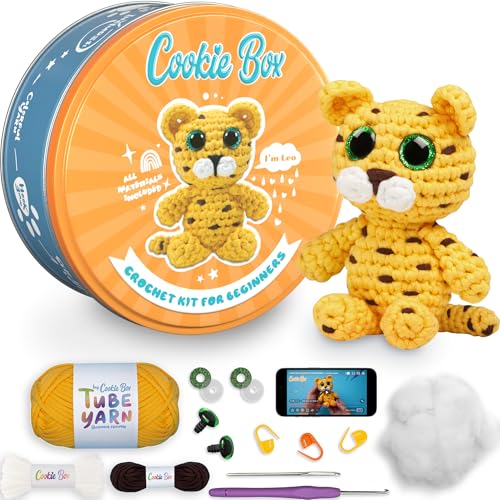 Cookie Box Crochet Kit for Beginners, Leopard Leo - color: Yellow