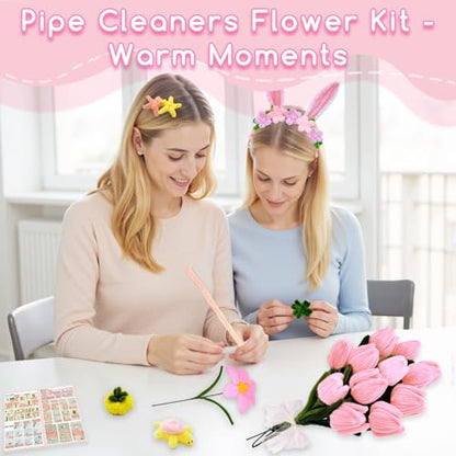 601PCS Pipe Cleaner Flower Kit, Pink Pipe Cleaners Bulk for Flower Making