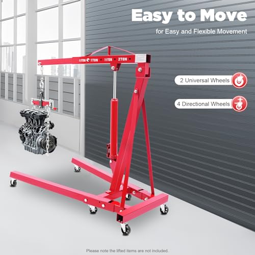 Hydraulic Crane with Engine Leveler, 2T Folding Hydraulic Crane, Heavy Duty Folding Hydraulics, Folding Hydraulic Cranes with Wheels for Engine Lifting Loading