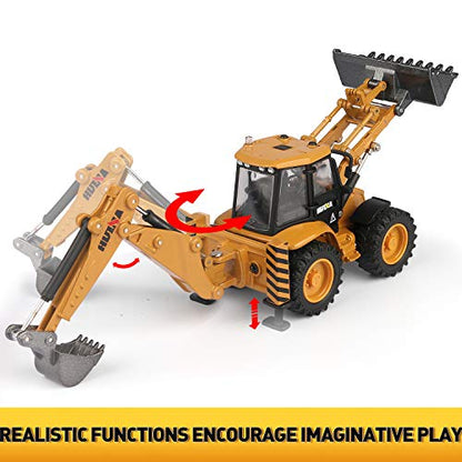 duturpo 1/50 Scale Metal Diecast Backhoe Loader Toy, Metal Play Construction Vehicles Trucks Toy for Boys - style: Backhoe Loader