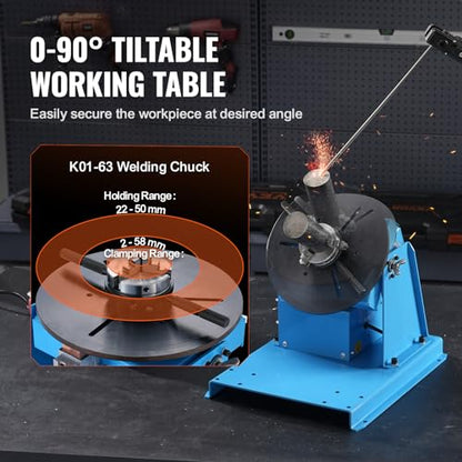 VEVOR Rotary Welding Positioner 10KG, 1-12 RPM 20W, Adjustable 0-90° Turntable with 8.1 Inch 3-Jaw Chuck, Compact Welder Machine for Precision Cutting, Grinding, Assembly, and Testing