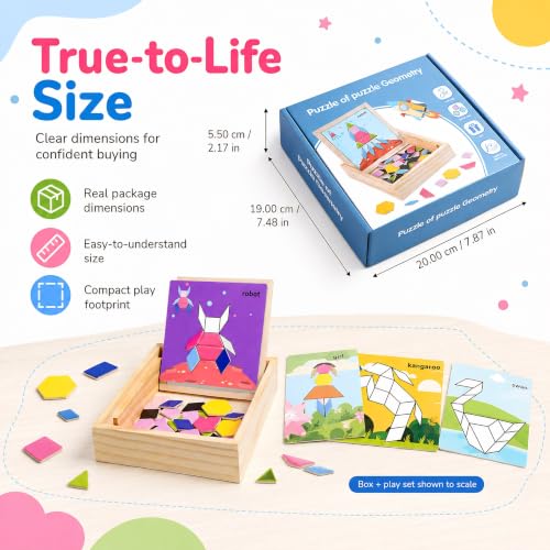 Magnetic Pattern Blocks Wooden Shape Puzzles for Kids Early STEM Learning