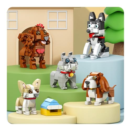 Micro Mini Blocks Dog，Cute Animal Building Blocks，Pet Micro Mini Building Blocks，3D Puzzle Collection Animal Model Toys Building Bricks for Kids (Husky Bulldog Poodle) - color: Husky Bulldog Poodle