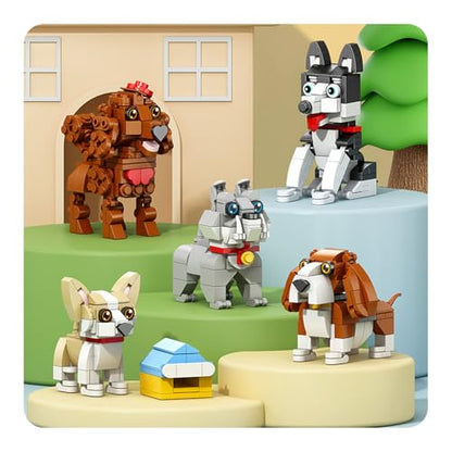 Micro Mini Blocks Dog，Cute Animal Building Blocks，Pet Micro Mini Building Blocks，3D Puzzle Collection Animal Model Toys Building Bricks for Kids (Husky Bulldog Poodle) - color: Husky Bulldog Poodle