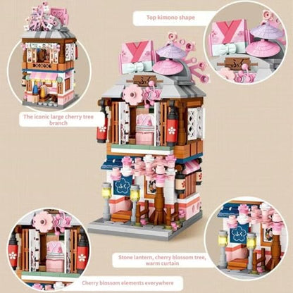Japanese Street View Kimono Shop Building Kits, 418 PCS Modular House Building Set Mini DIY Building Model Set, Architecture Modular Construction Set Gift for Adults and Teens
