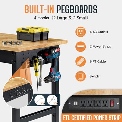 SPECRAFT Adjustable Black Heavy-Duty Workbench - color: Black, size: Standard/44"x20"